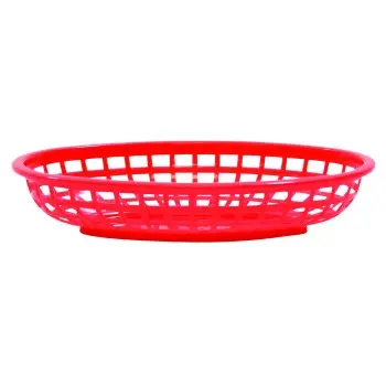 Tablecraft Oval Classic Basket Red 9.375"x6.25"x1.875" - Polyethylene (High Density Copolymer) - Set of 36