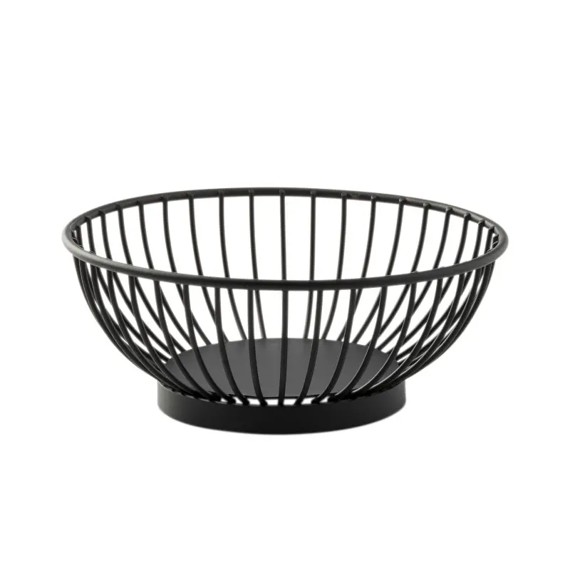 Tablecraft Parisian Collection Round Wire Basket with Solid Bottom 6"x6"x2.25" - Black Powder Coated Steel