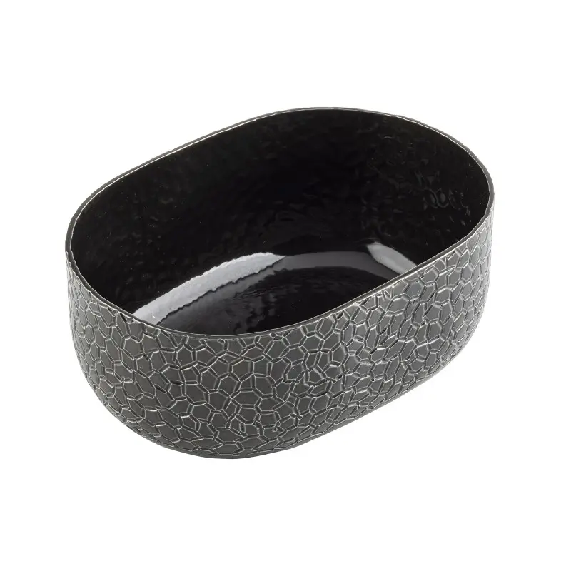Tablecraft Crackle Collection Oval Bowl 28 Oz. Black 6.5"x4.75"x2.375" - Powder Coated Aluminum