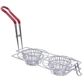 Tablecraft Tortilla Fry Basket - Double Cup 20.75"x5"x10" - Nickel Plated (Over Steel) For 6+ Tortillas