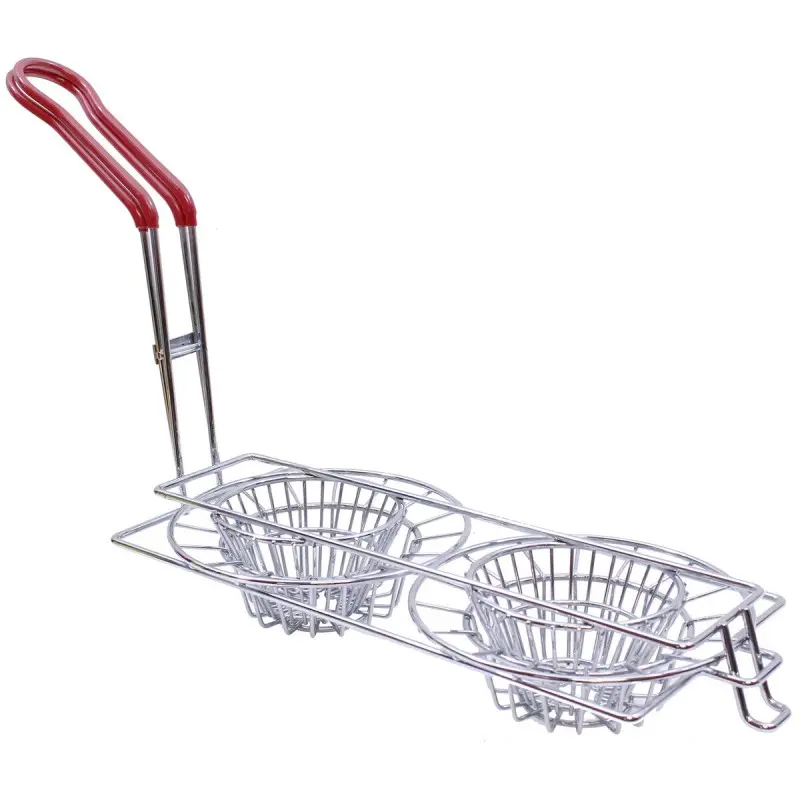 Tablecraft Tortilla Fry Basket - Double Cup 20.75"x5"x10" - Nickel Plated (Over Steel) For 6+ Tortillas