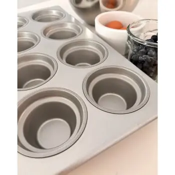 Aluminized Steel Large Crown Muffin Pan 6 Oz. 18"x13"x2" - 12 Cups (3 x 4) - Silicone Glazed Non-Stick Coating