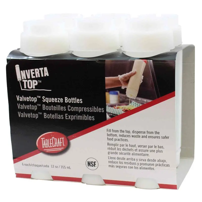 Tablecraft InvertaTop Squeeze Bottle 16 Oz. Clear - Polyethylene (LDPE) 53mm - Pack of 6 - NSF - Set of 8