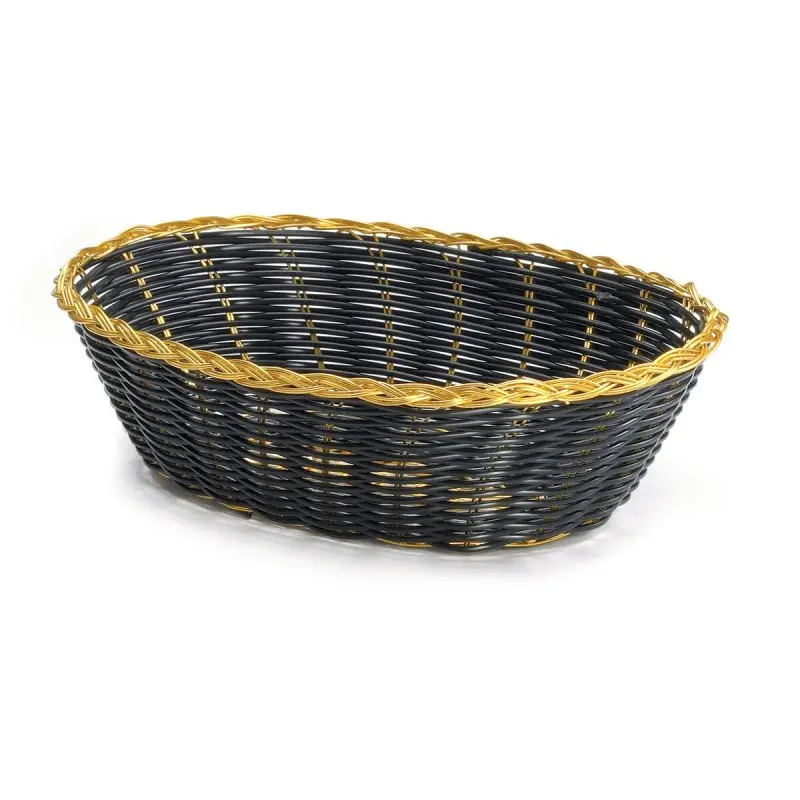 Tablecraft Oval Handwoven Basket Black 9"x6.5"x2.5" - Polypropylene Cord - Set of 12
