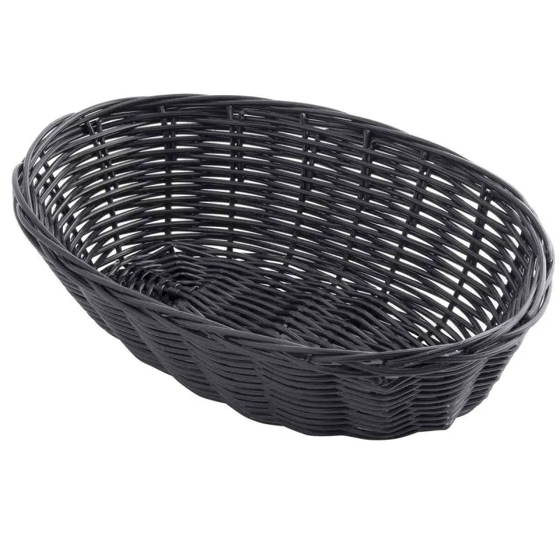 Tablecraft Oval Handwoven Basket Black 9"x6"x2.25" - Polypropylene Cord - Set of 12
