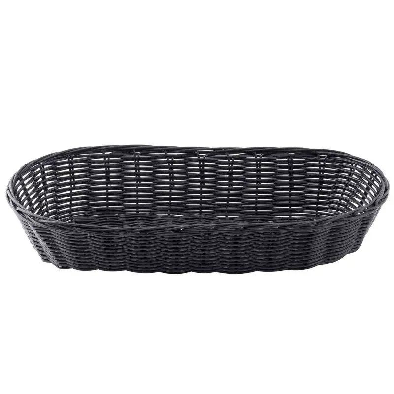 Tablecraft Oblong Handwoven Basket Black 15"x6"x3" - Polypropylene Cord - Set of 12