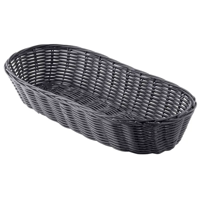 Tablecraft Oblong Handwoven Basket Black 15"x6"x3" - Polypropylene Cord - Set of 12