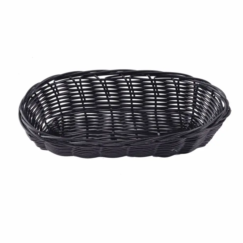 Tablecraft Oblong Handwoven Basket Black 9"x4"x2" - Polypropylene Cord - Set of 12