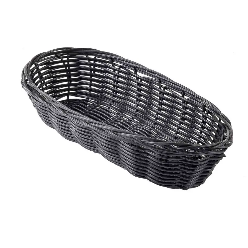 Tablecraft Oblong Handwoven Basket Black 9"x4"x2" - Polypropylene Cord - Set of 12