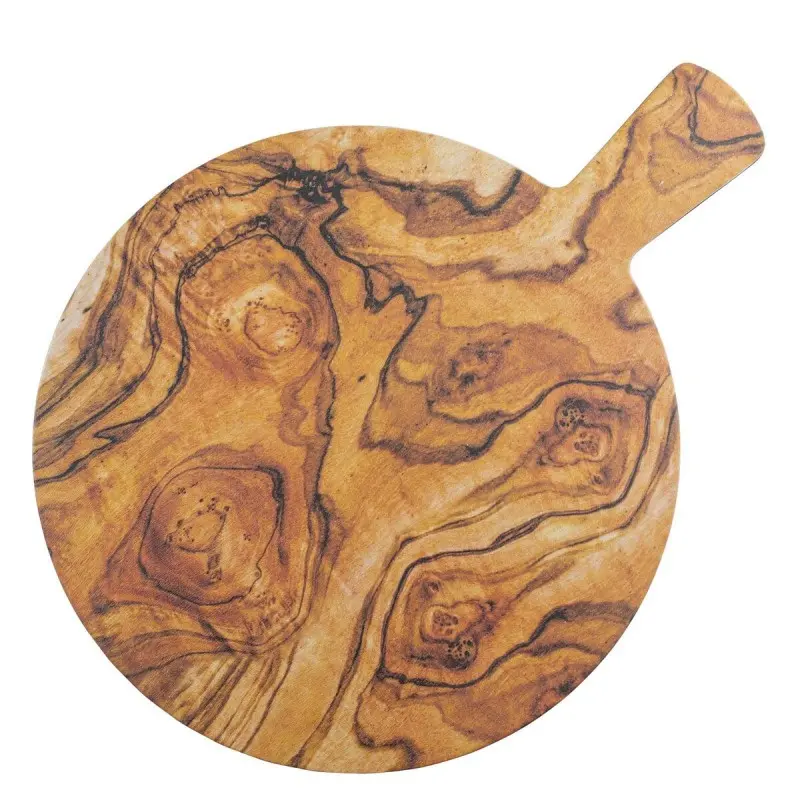 Tablecraft Round Serving Paddle Olive Wood Decal 15.75"x12"x.625" - Melamine (Decaled) (4.5" Handle)