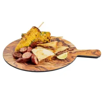 Tablecraft Round Serving Paddle Olive Wood Decal 15.75"x12"x.625" - Melamine (Decaled) (4.5" Handle)