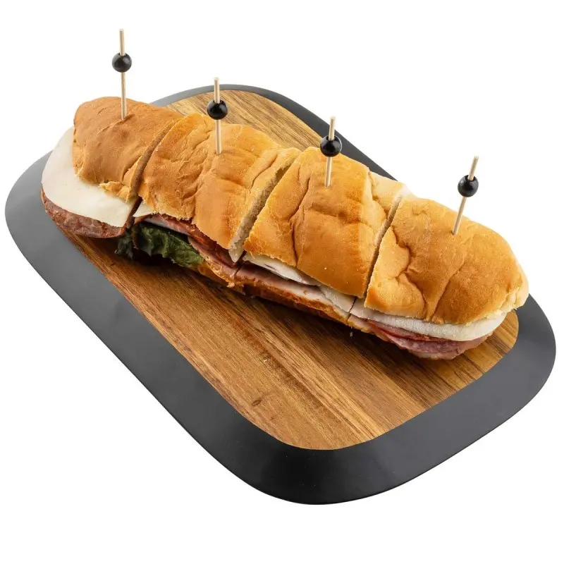 Tablecraft Acacia Collection Rectangular Serving Board w/ Black Edge 14"x9"x.75" - Acacia Wood