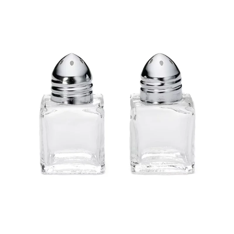 Tablecraft Cube Salt & Pepper Shakers .5 Oz. 1.125"x1.125"x2" - Glass (Clear Soda Lime Glass) - Set of 24 - TableCraft