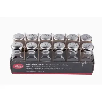 Tablecraft Square Salt & Pepper Shakers 3 Oz. 1.5"x1.5"x4" - Glass (Clear Soda Lime Glass) - Set of 4