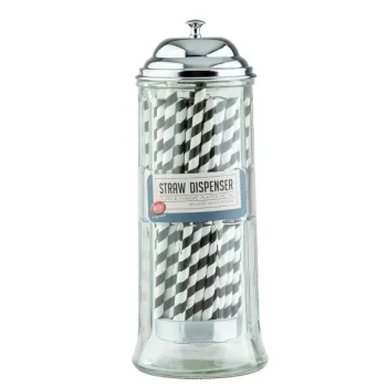 Tablecraft Straw Dispenser Clear 4.375"x4.375"x11.125" - Glass (Clear Soda Lime Glass) Includes 60 Straws - Set of 6