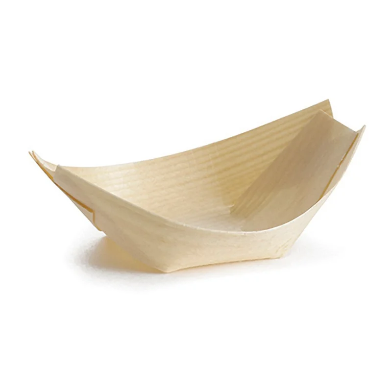 Tablecraft Large Disposable Boat 5 Oz. 6.5"x3.5"x1.5" - Wood (Poplar) Pack of 50 - Set of 12 Tablecraft Large Disposable Boat 5 Oz. 6.5"x3.5"x1.5" - Wood (Poplar) Pack of 50 - Set of 12