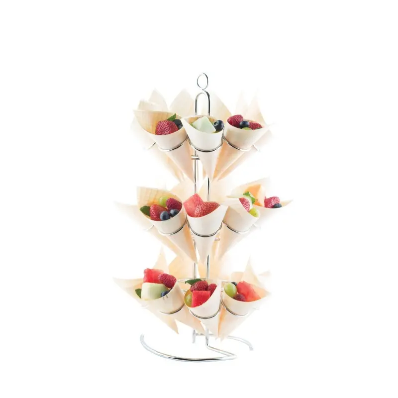 Tablecraft Cone Holder Oz. 7.37"x7.37"x16.625" - Chrome Plated (Over Steel) Holds 27 Disposable Cones