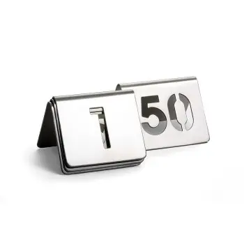 Tablecraft Number Tents - 1-50 - Cut-Out Text 2.5"x2.5"x1.875" - Stainless Steel (200 Series)