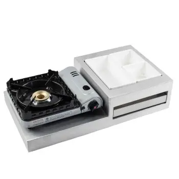 Tablecraft Modular Butane Action Station 26"x14.25"x5.75" - Aluminum Includes Shroud & (1) CW60101