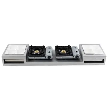Tablecraft Modular Butane Action Station 55"x14.25"x5.75" - Aluminum Includes Shroud & (2 ) CW60101