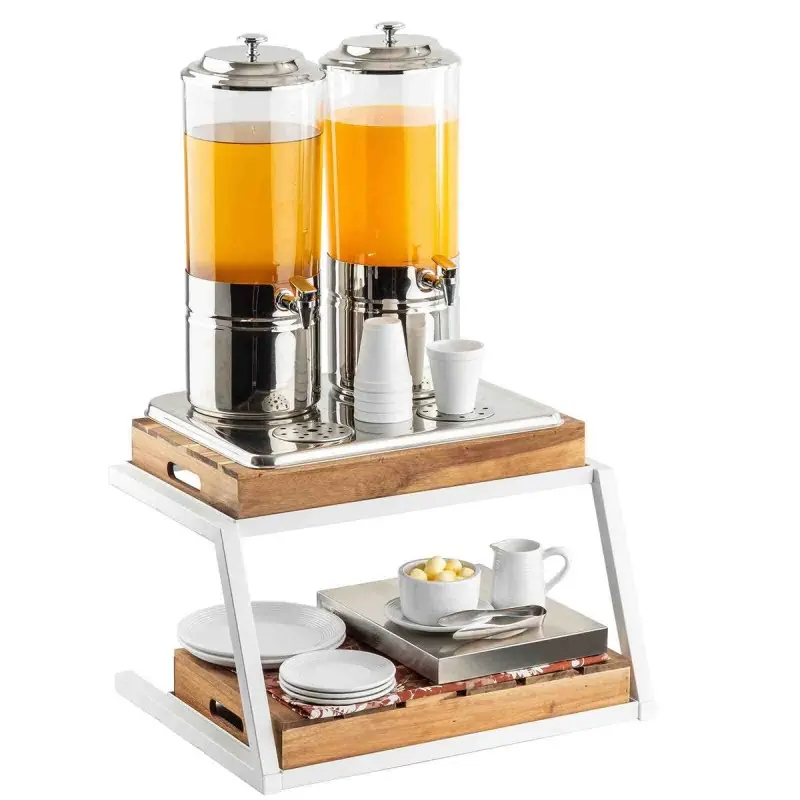 Tablecraft Grab & Go Two-Tiered Frame White 23.5"x17.75"x13" Fits Gastronorm Full Size Wood Crates