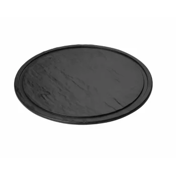 Tablecraft Frostone Slate Collection Round Serving Tray With Channel Black 13"x13"x.3" - Melamine