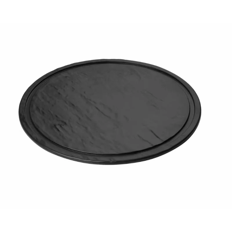 Tablecraft Frostone Slate Collection Round Serving Tray With Channel Black 13"x13"x.3" - Melamine