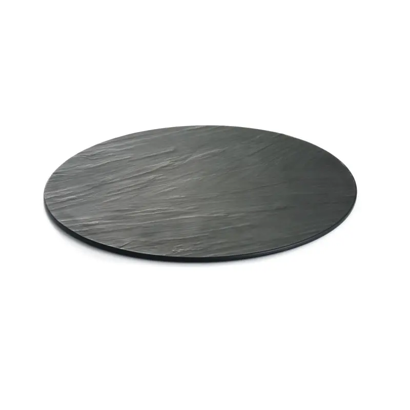 Tablecraft Frostone Slate Collection Round Serving Tray Black 16"x16"x.3" - Melamine