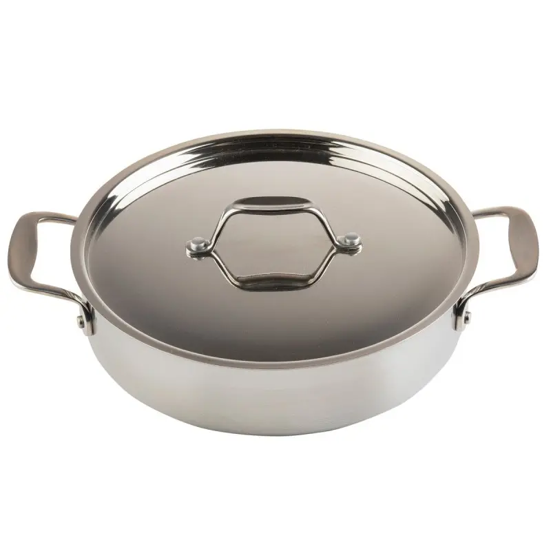 Tablecraft Tri-Ply Cookware Round Brazier Pan 3 Qts 13.125"x10"x2.5" - Stainless Steel (18/0) - NSF