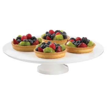 Tablecraft Round Platter With Pedestal 13.5"x13.5"x3.5" Cast Aluminum with White Coating