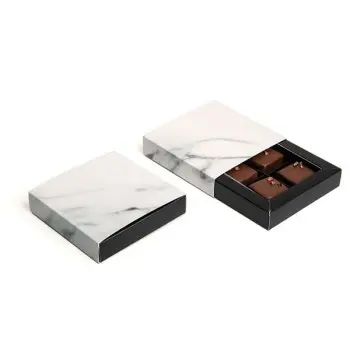 Matte Marbled Amenity Square Closed Frame Chocolate Candy Boxes - Holds 4 Chocolates - Pack of 48