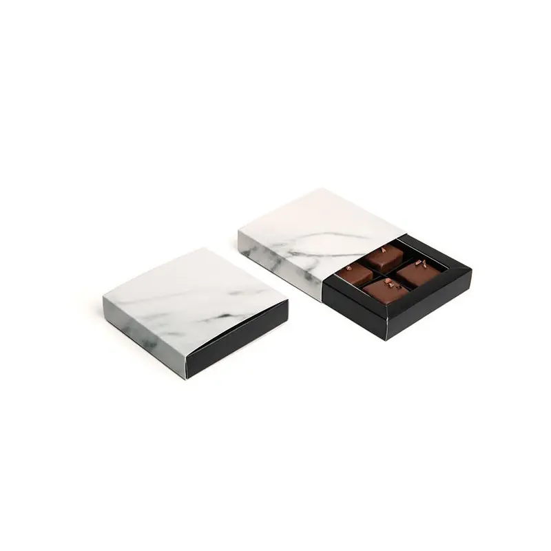 Matte Marbled Amenity Square Closed Frame Chocolate Candy Boxes - Holds 4 Chocolates - Pack of 48