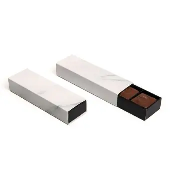 Matte Marbled Amenity Long Closed Frame Chocolate Candy Boxes - Holds 4 Chocolates - Pack of 100