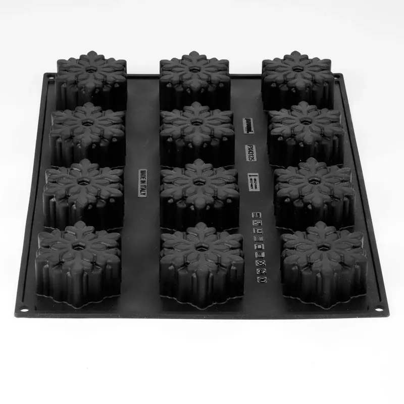 Professional Single Portion Snowflake Silicone Mold by Antonio Bachour - ø 75 mm x 35 h mm - 12 cavity - 110 ml