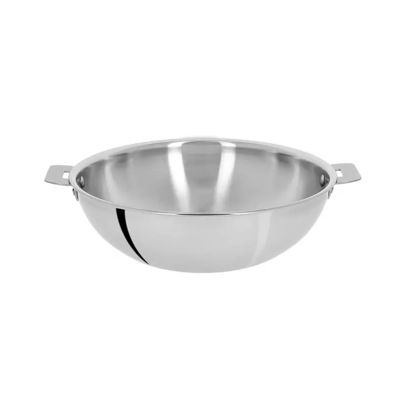 Cristel Stainless Steel 2 Side Handles Wok (3 Ply) Without Lid - 11" 4 qt