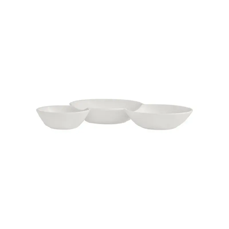 Rene Ozorio Fine China 3 Compartments Gourmet Sauce Dish 7 1/8 in x 1 in (7 oz) White Album - Set of 12