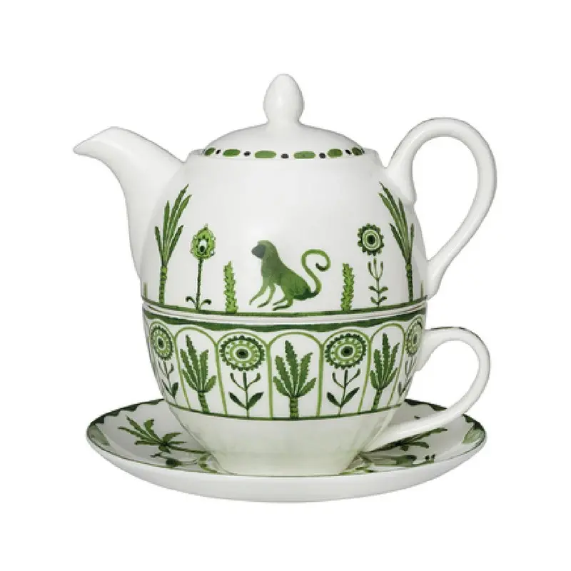 William Edwards Tea For One Set Sultans Garden Green - Set of 6