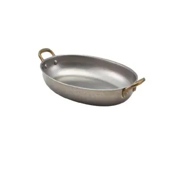 Genware Oval Dish 11 3/8 in x 7 in x 2 in (1 1/4 qt) Vintage Stainless Steel - Set of 6