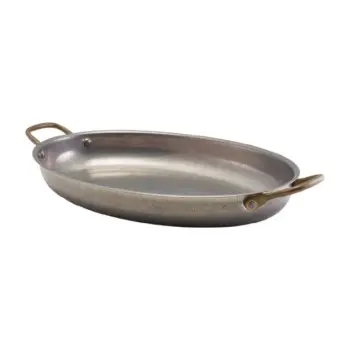 Genware Oval Dish 15 3/4 in x 9 in x 2 in (1 3/4 qt) Vintage Stainless Steel - Set of 3