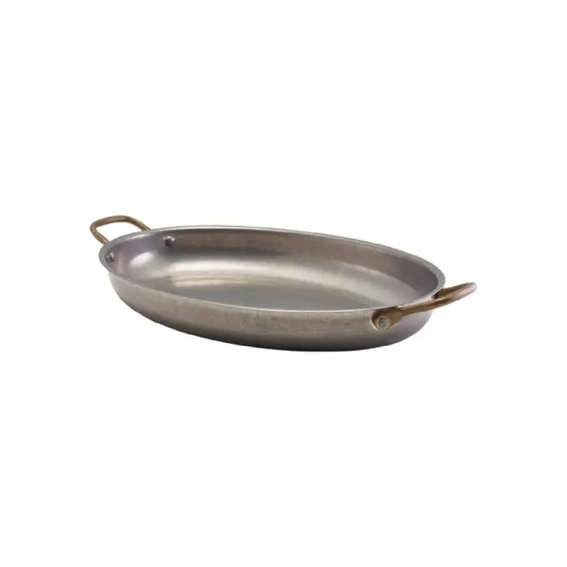 Genware Oval Dish 15 3/4 in x 9 in x 2 in (1 3/4 qt) Vintage Stainless Steel - Set of 3