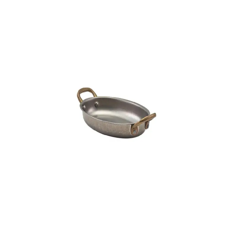 Genware Oval Dish 8 in x 4 3/4 in x 1 in (12 oz) Vintage Stainless Steel - Set of 6