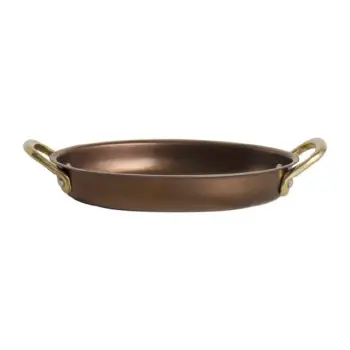 Genware Oval Dish 8 x 4 3/4 x 1 (12 oz) Copper Vintage Stainless Steel - Set of 6
