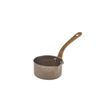 Genware Mini Sauce Pan With Pouring Lip 6 1/4 in x 2 7/8 in x 3 1/4 in (4 3/4 oz) Vintage Stainless Steel - Set of 6