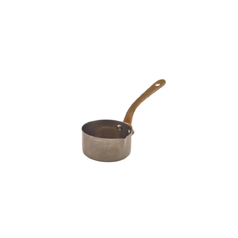 Genware Mini Sauce Pan With Pouring Lip 6 1/4 in x 2 7/8 in x 3 1/4 in (4 3/4 oz) Vintage Stainless Steel - Set of 6