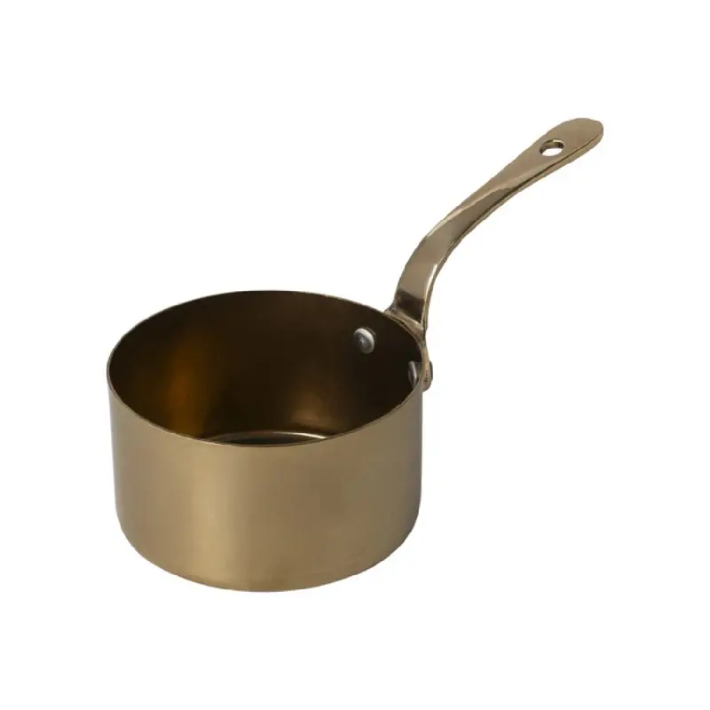 Genware Mini Sauce Pan 6 1/4 x 2 7/8 x 3 1/4 ( 4 3/4 oz) Gold Vintage Stainless Steel - Set of 6 Genware Mini Sauce Pan 6 1/4 x 2 7/8 x 3 1/4 ( 4 3/4 oz) Gold Vintage Stainless Steel - Set of 6