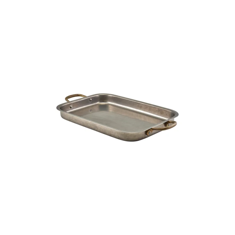 Genware Deep Tray 13 in x 9 1/4 in x 1 in Vintage Stainless Steel - Set of 3