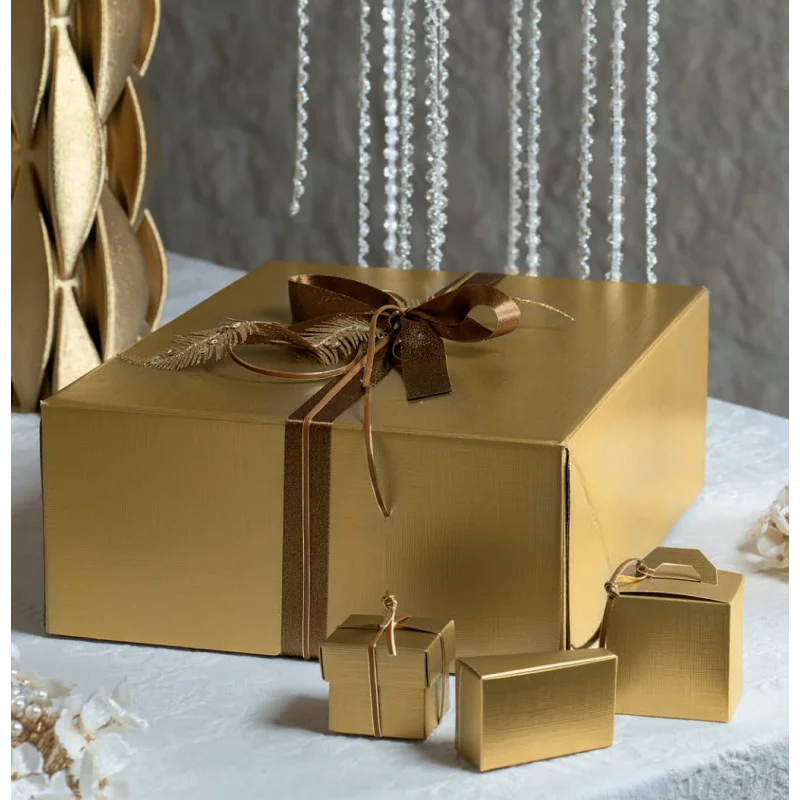 Deluxe Textured Gold Square Cake Boxes 210 X 210 X 110 mm - Pack of 50