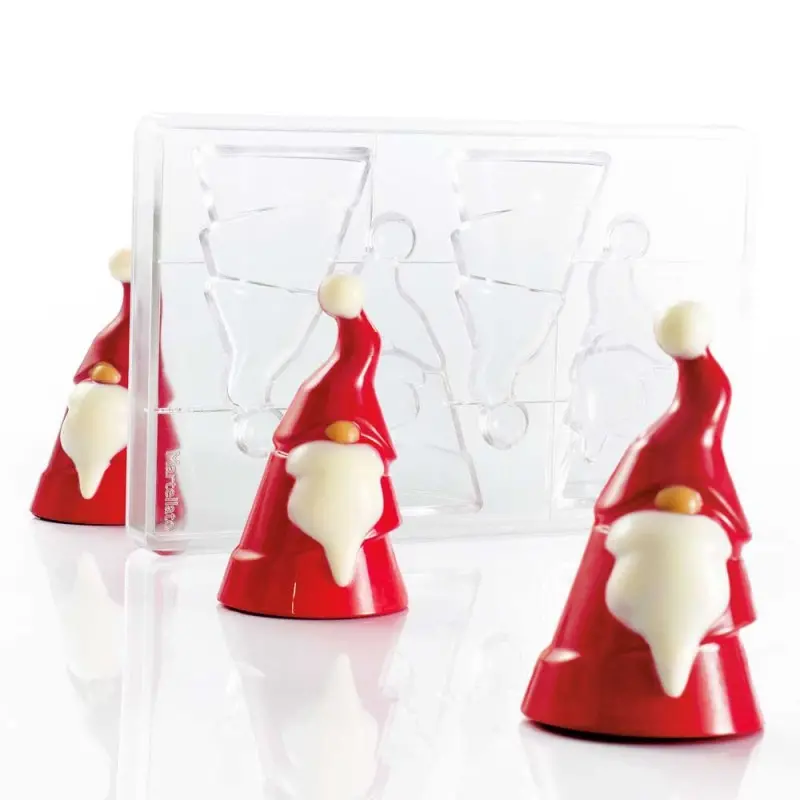 Professional Polycarbonate Santa Gnome Chocolate Mold - ø 70 mm x h 120 mm - 4 Cavity - 55gr