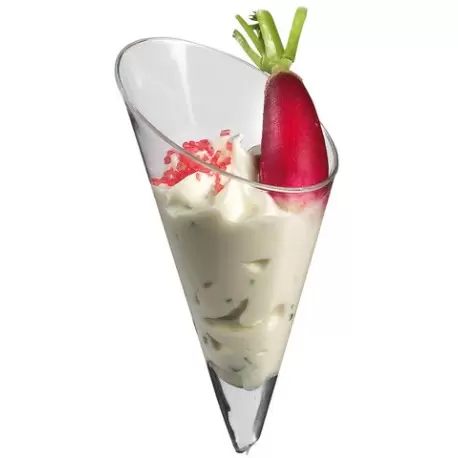 Pastry Chef's Boutique PS32400 Clear Plastic Mini Cones - 1.5 oz.- 2.3" x 1.8" h 3.9" - 200ct Plastic Mini Cups and Bowls Pastry Chef's Boutique PS32400 Clear Plastic Mini Cones - 1.5 oz.- 2.3" x 1.8" h 3.9" - 200ct Plastic Mini Cups and Bowls
